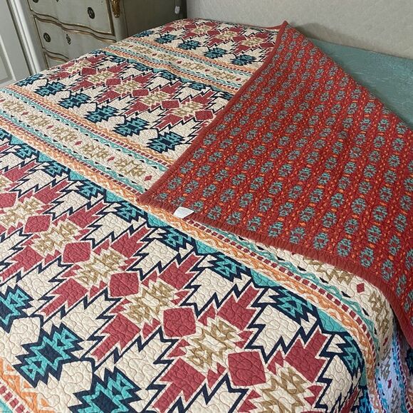 HIEnd Accent bedspread/quilt Southwestern Aztec Vtg Queen"Spirit Valley" - Picture 2 of 7